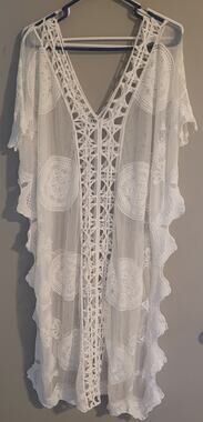 women's lace swimsuit cover top white size medium by RENJO